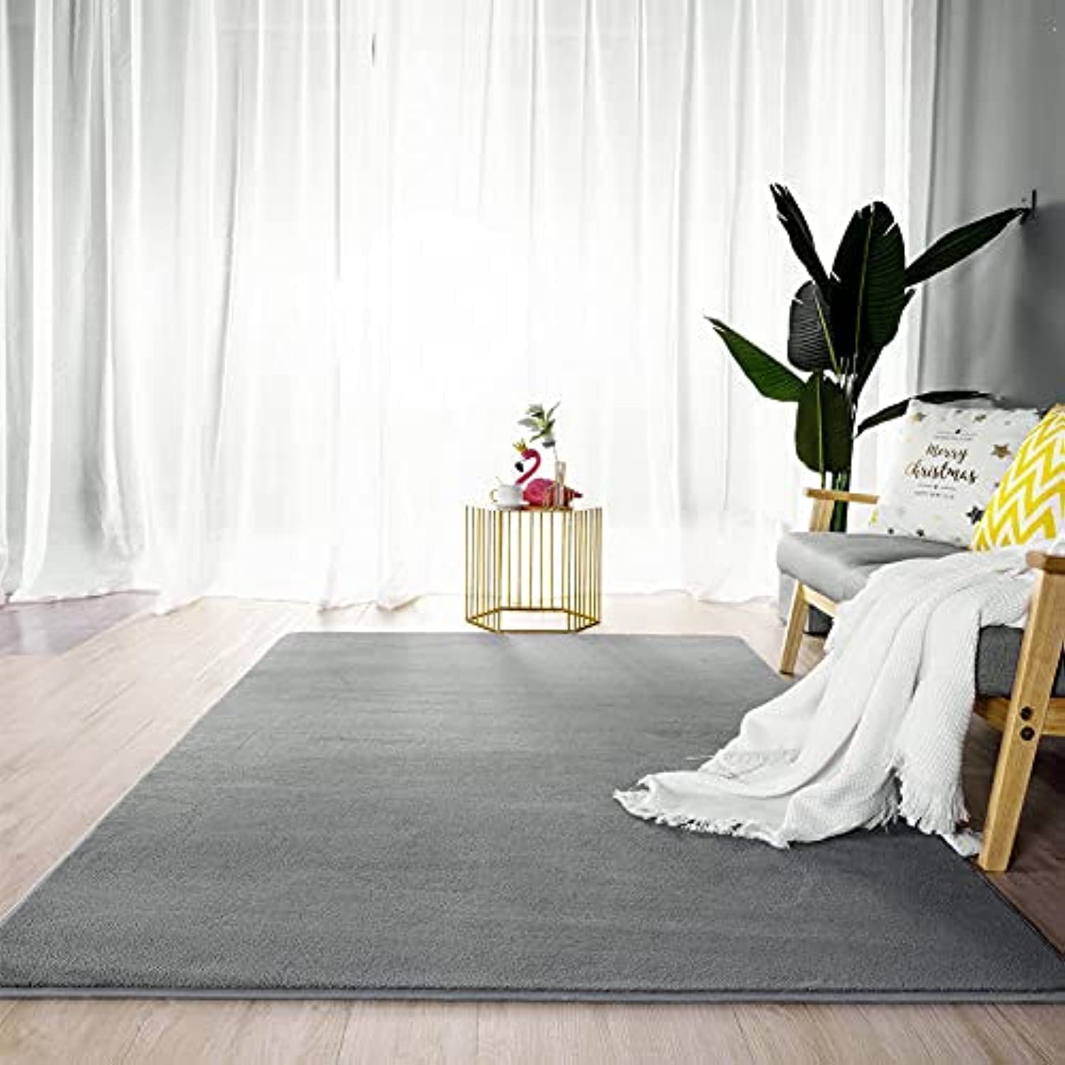 Q&W UAE Area Rug Fluffy Rugs Shaggy Carpet Bedside Floor Mat Super Soft Non-slip Silky Smooth for Living Room Dining Room Bedroom Grey Rectangle Home Decoration (dark grey,140x200cm)