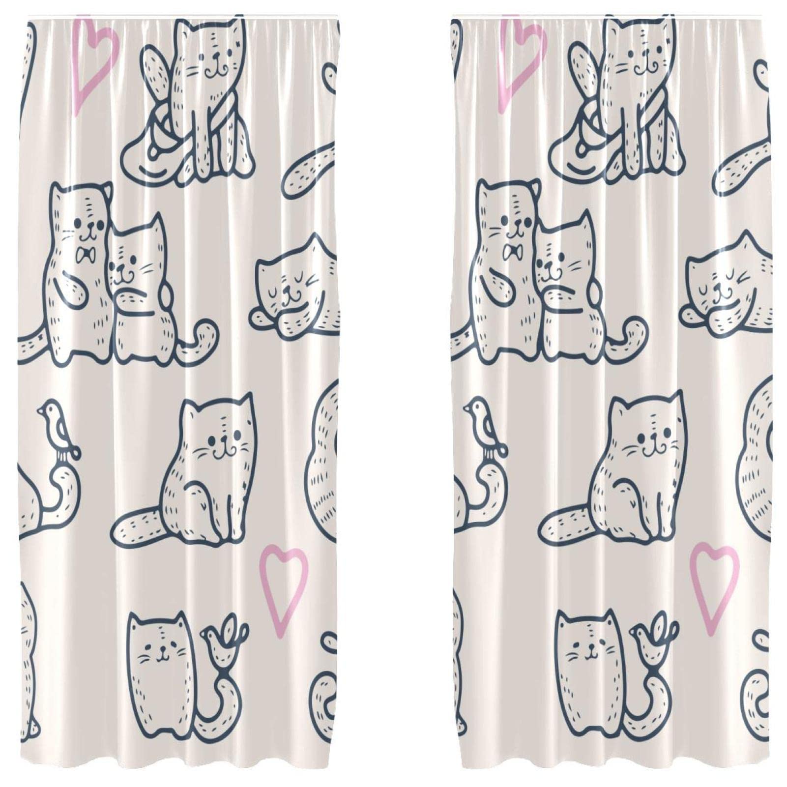 Rideaux chatons dessin animé 139,7x213,4 cm pour décoration fenêtre de chambre
