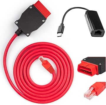 Enet OBD2 Cable for BMW F G i Series Coding, ENET Cable RJ45 Compatible with BMW Software E-SYS ICOM ISTA+ Bootmod3 Bimmercode MHD, 6.5ft Ethernet to OBDII Come with USB-C Adapter