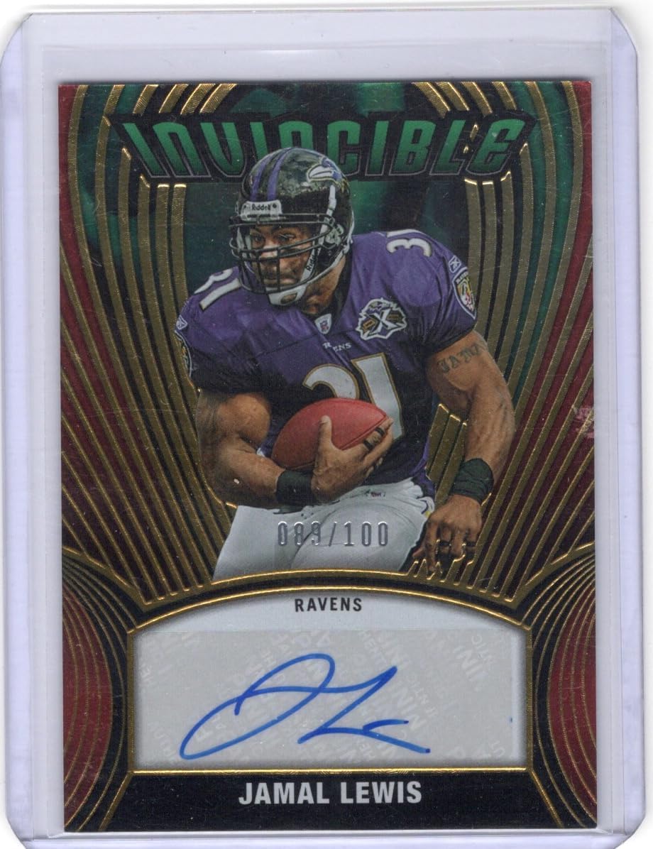 Jamal Lewis Autographed & Serial Numbered #089/100 Invincible Red Parallel Special Insert Collectible Football Card - 2022 Panini Chronicles Football Card #INV-JAL (Ravens)