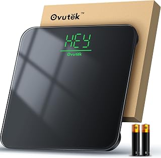 Ovutek Digital Bathroom Scale - 400lb Accurate Physician Scale, Tempered Glass, LED Display, Long-Life Batteries, Compact Design