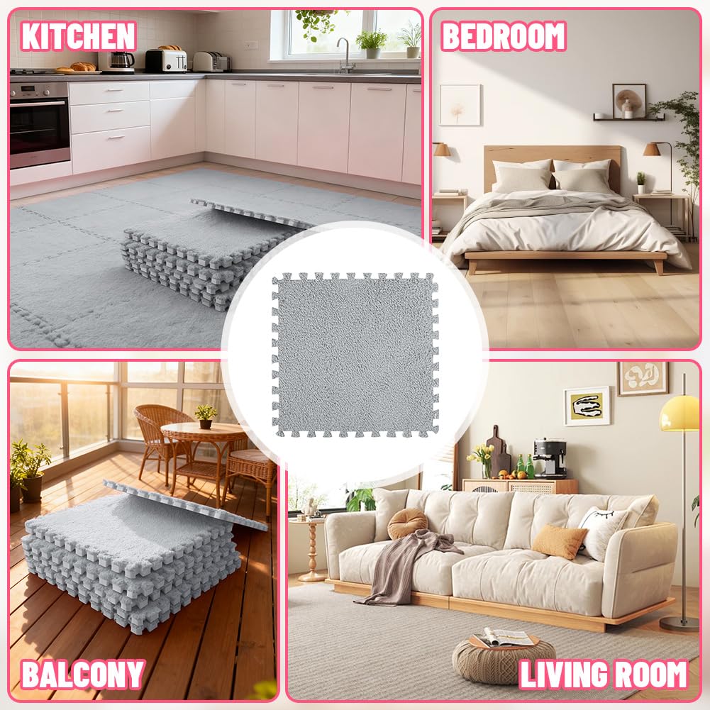 12 tappetini in schiuma di peluche a incastro, per soggiorno, camera da letto, per tappeti, con bordo, morbidi, 30 x 30 x 1 cm (bianco)