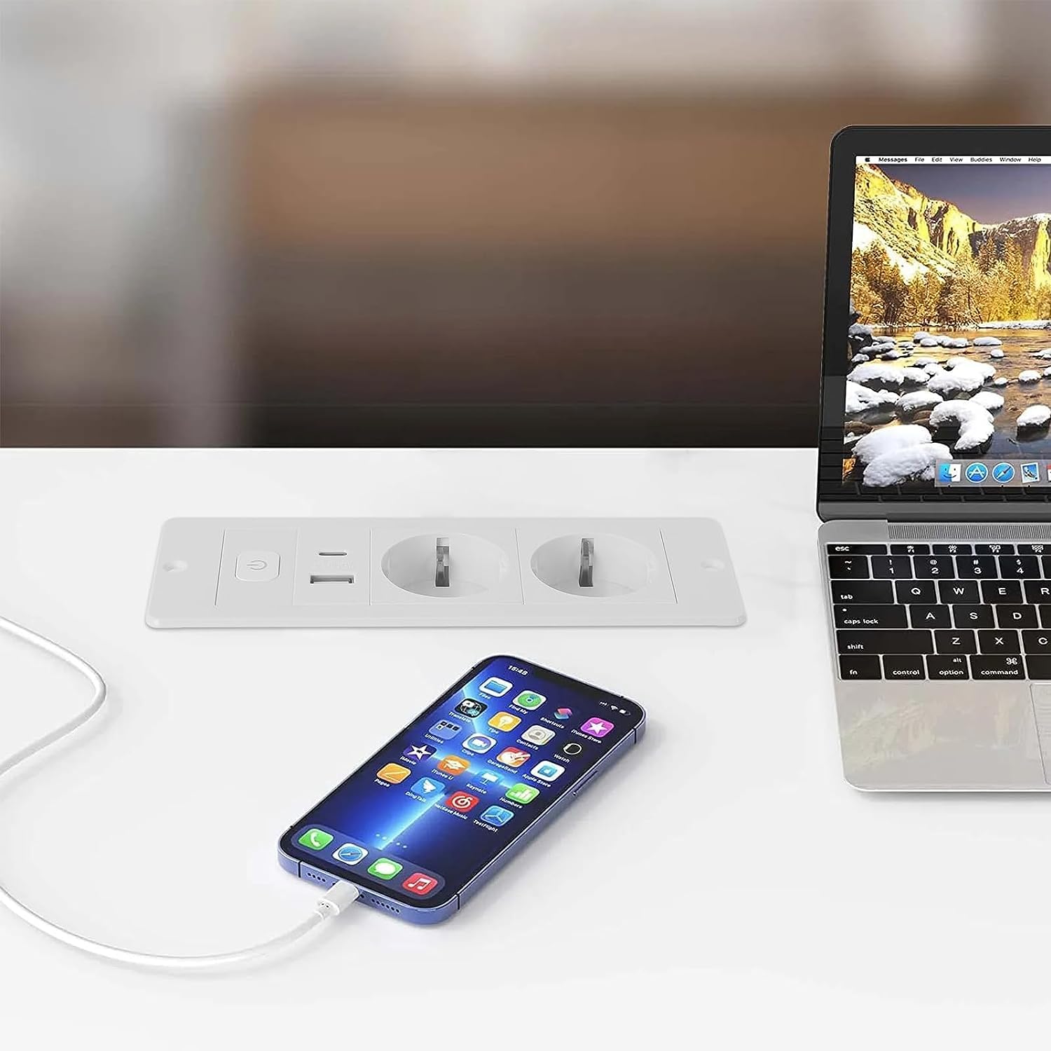 Tischplatte Versenkte Steckdose, 2-Fach Tischsteckdose mit USB & Typ-C, 1,8M Kabel, Mehrfachsteckdose Steckdosen Unterputz Arbeitsplatte für Büro, Küche, Arbeitsplatte (2AC-Weiß)