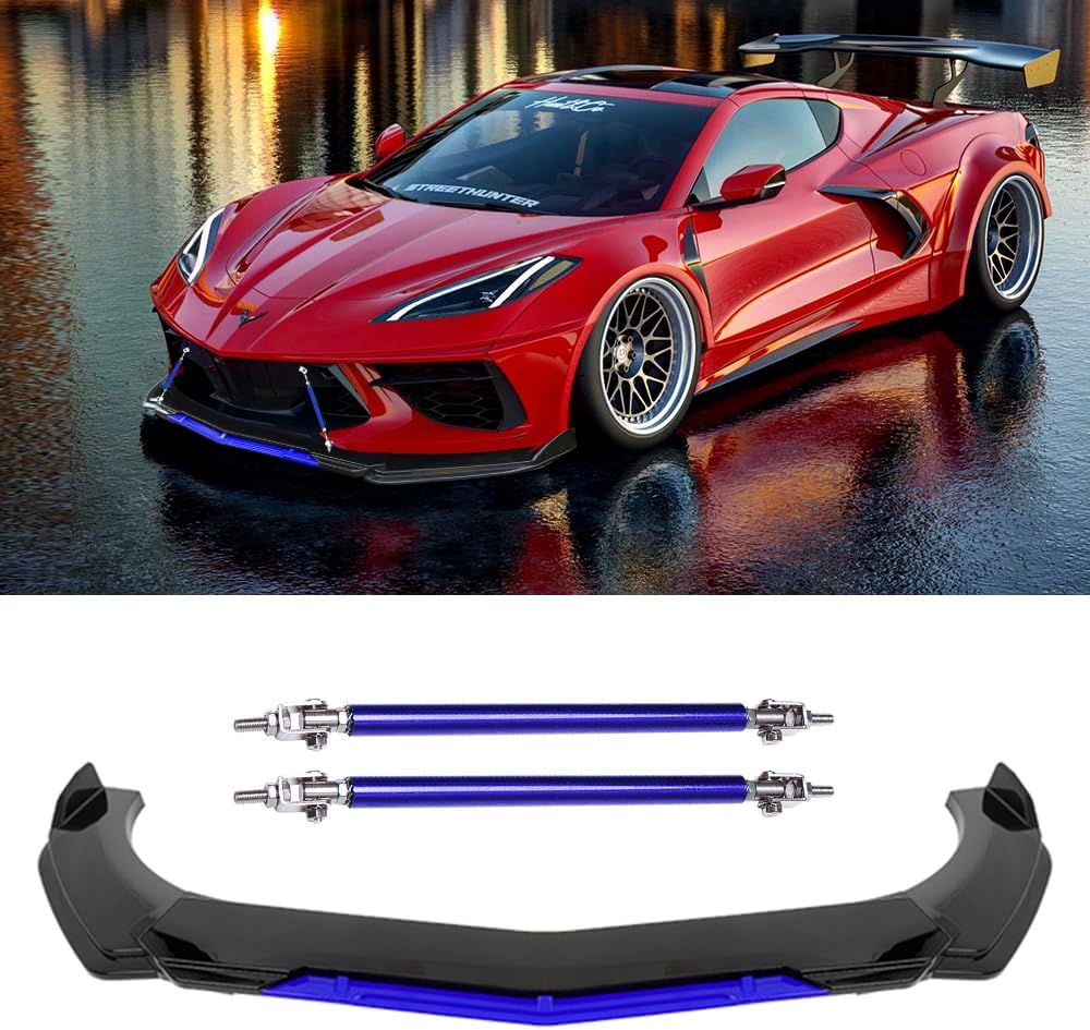 Front Bumper Lip Chin Spoiler Splitter Diffuser Protector Body Kit with Adjustable Support Splitter Rod Compatible with Accord Honda Civic Volkswagen and More