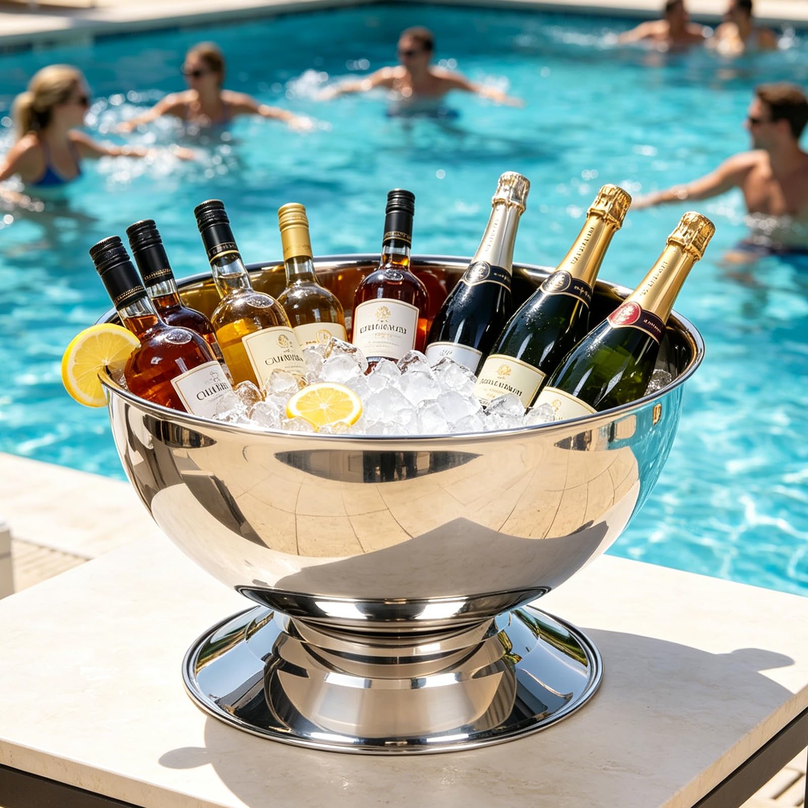Cubo de hielo de 3 galones para fiestas, cubo de champán de 12 litros de acero inoxidable con cuchara, recipiente grande para hielo con base, perfecto para fiestas, cócteles, celebraciones