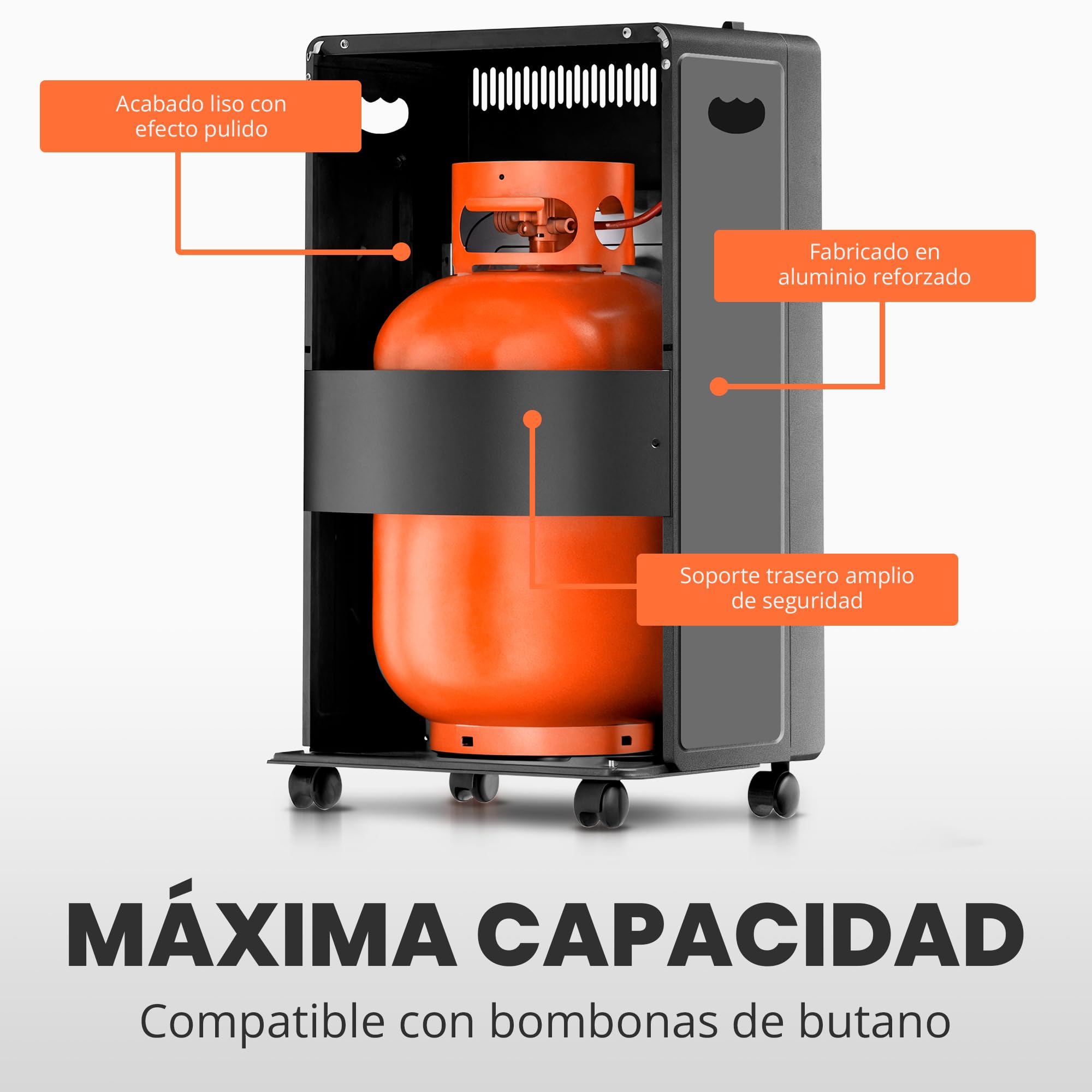 Estufa de Gas Butano Plegable 4200 W - Estufa Cerámica con 3 Niveles de Potencia, Triple Sistema de Seguridad, Sistema anti-vuelco - 20-80m²