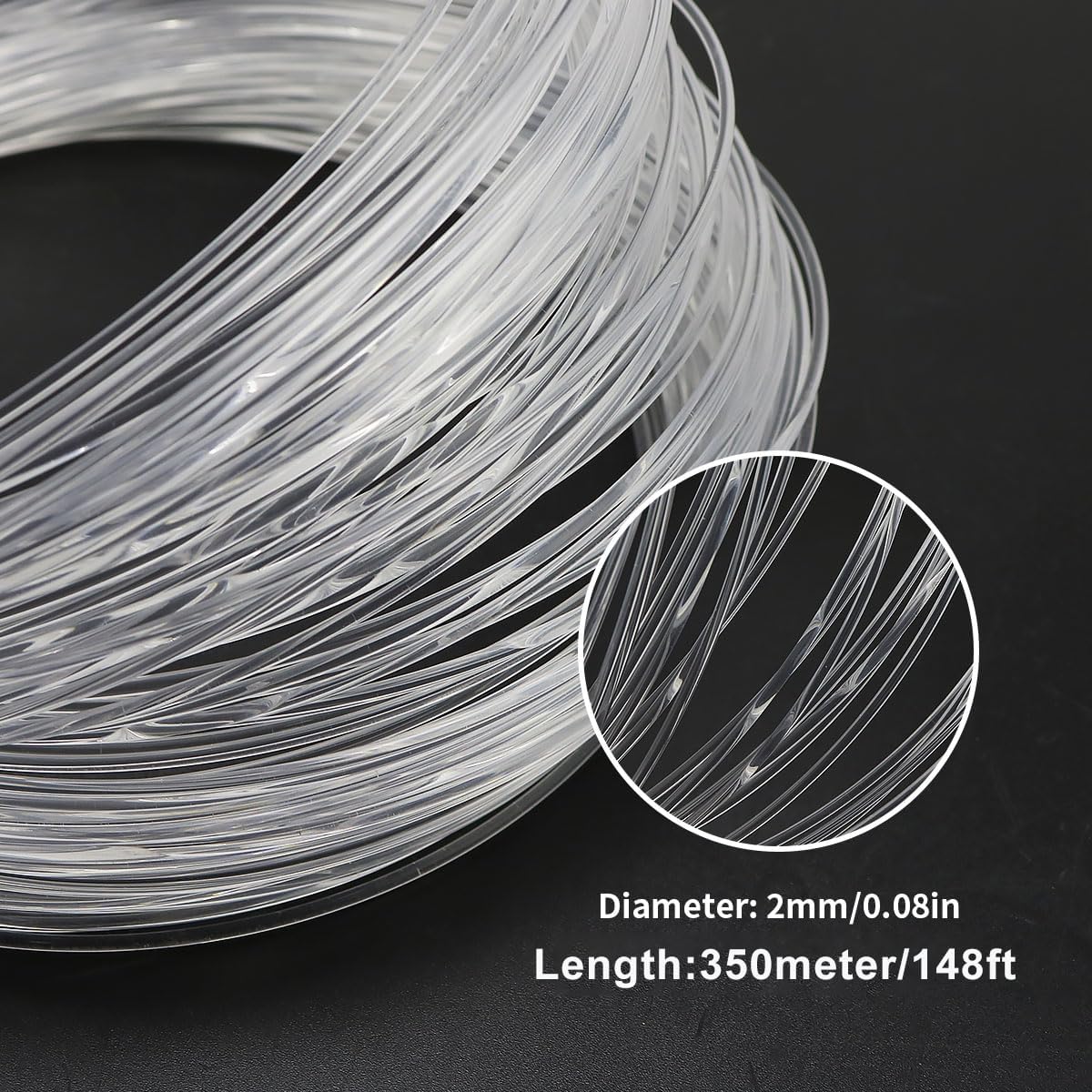 AZIMOM PMMA 0.08in(2mm) 1148ft(350Meter) Plastic End Glow Fiber Optic Roll Cable for Fiber Optic Starlight Kits Project Twinkle Star Sky Ceiling Headliner Decor