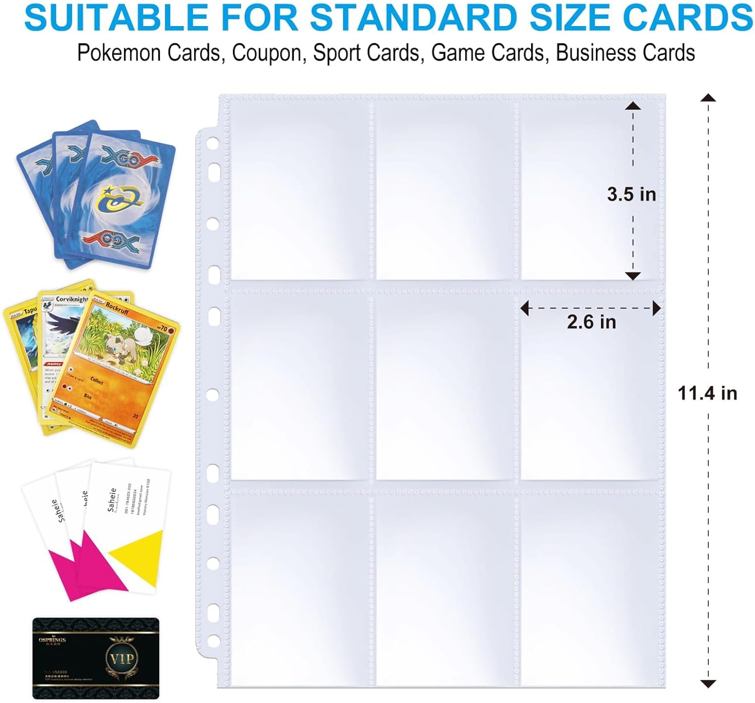 ABLY 120 Pages Double-Sided Trading Card Pages Sleeves 9-Pocket Clear Plastic Game Card Protectors for Skylanders, Pokemon, Baseball Cards and More, Fit 3 Ring Binder