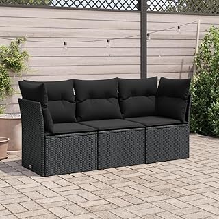 Festnight Gartensofa Rattan Sofa mit Stauraum 3 Sitzer Lounge Sofa Outdoor Rattansofa 3er Balkon Lounge Klein Balkonmöbel Couch Gartenlounge Gartenmöbel Polyrattan