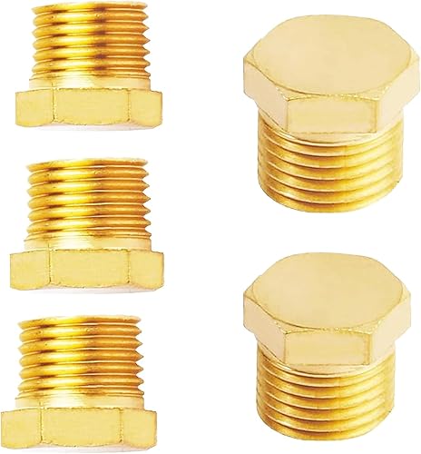 Adaptador 38 Npt para accesorios de tubería, enchufe de tubo de latón enchufe de 38 npt enchufe de cabeza hexagonal con rosca, AOPANDA (5 paquetes)