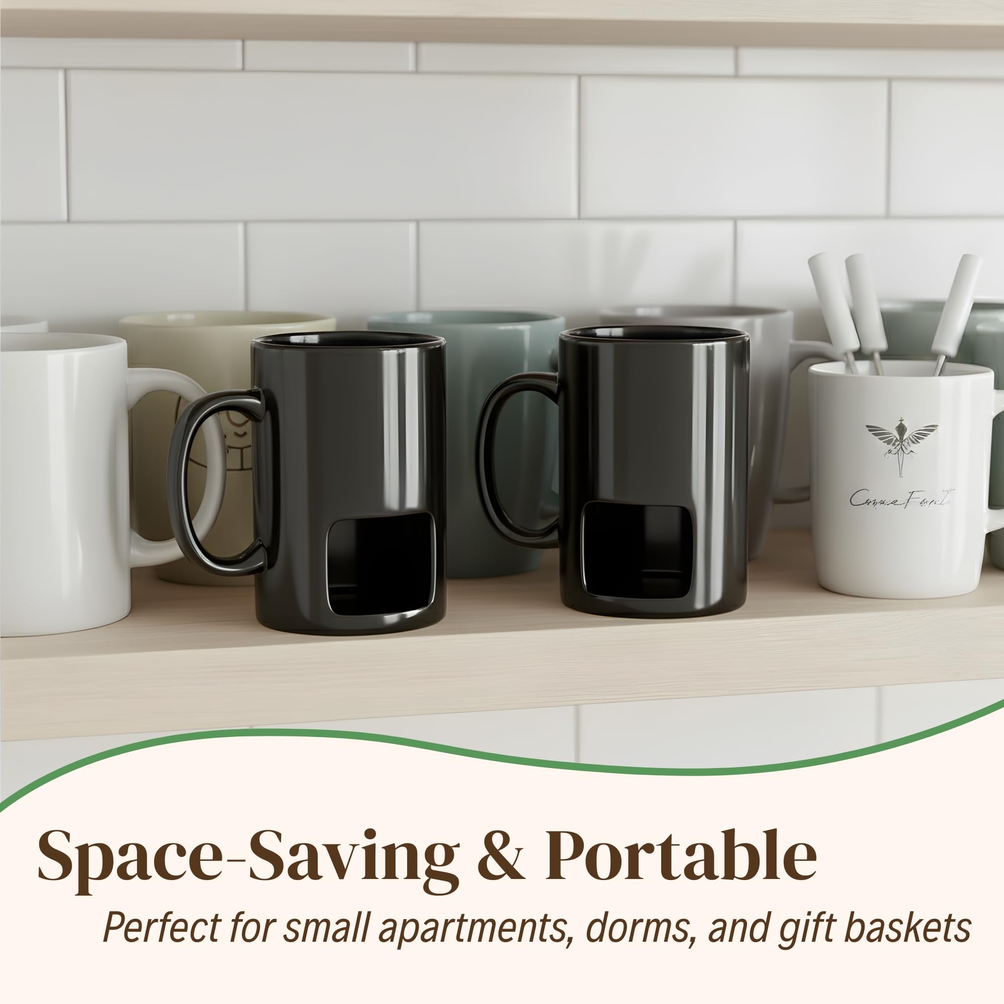 Evelots Fondue Pot Set for Chocolate, Cheese & Candy (2 Pack) – Mini Ceramic Fondue Mugs Gift Set with 8 Forks & 16 Candles – Perfect for Date Night, Birthday & Wedding Gifts – Black - 5