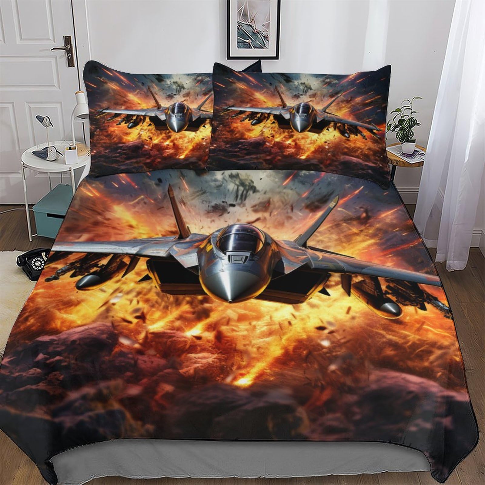 Pazzk F35 Aircraft 3D Duvet Cover 2 Piece Soft Brushed Microfiber Quilt Cover Bedding Sets With Matching Pillowcases For Kids，Youth And Adult Comforter Cover Single (135X200cm)