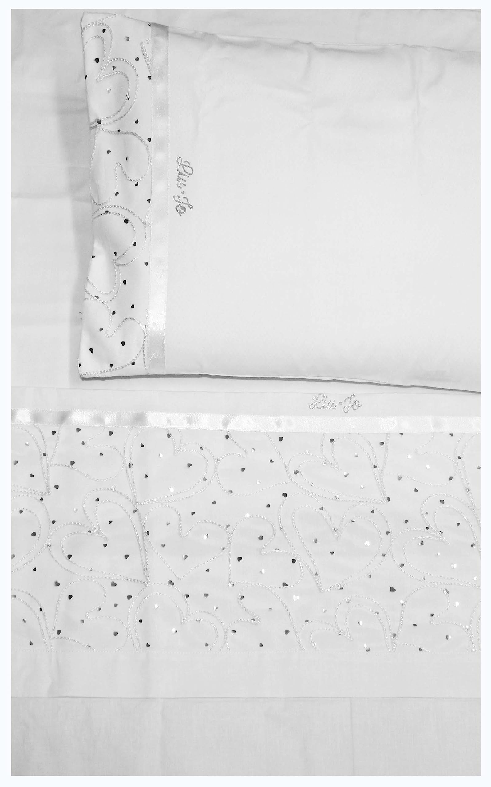 Russo Tessuti Completo 3 Pezzi Lenzuola Culla Passeggino LIUJO Baby Cuori Tulle Organza Liu-Jo-Bianco