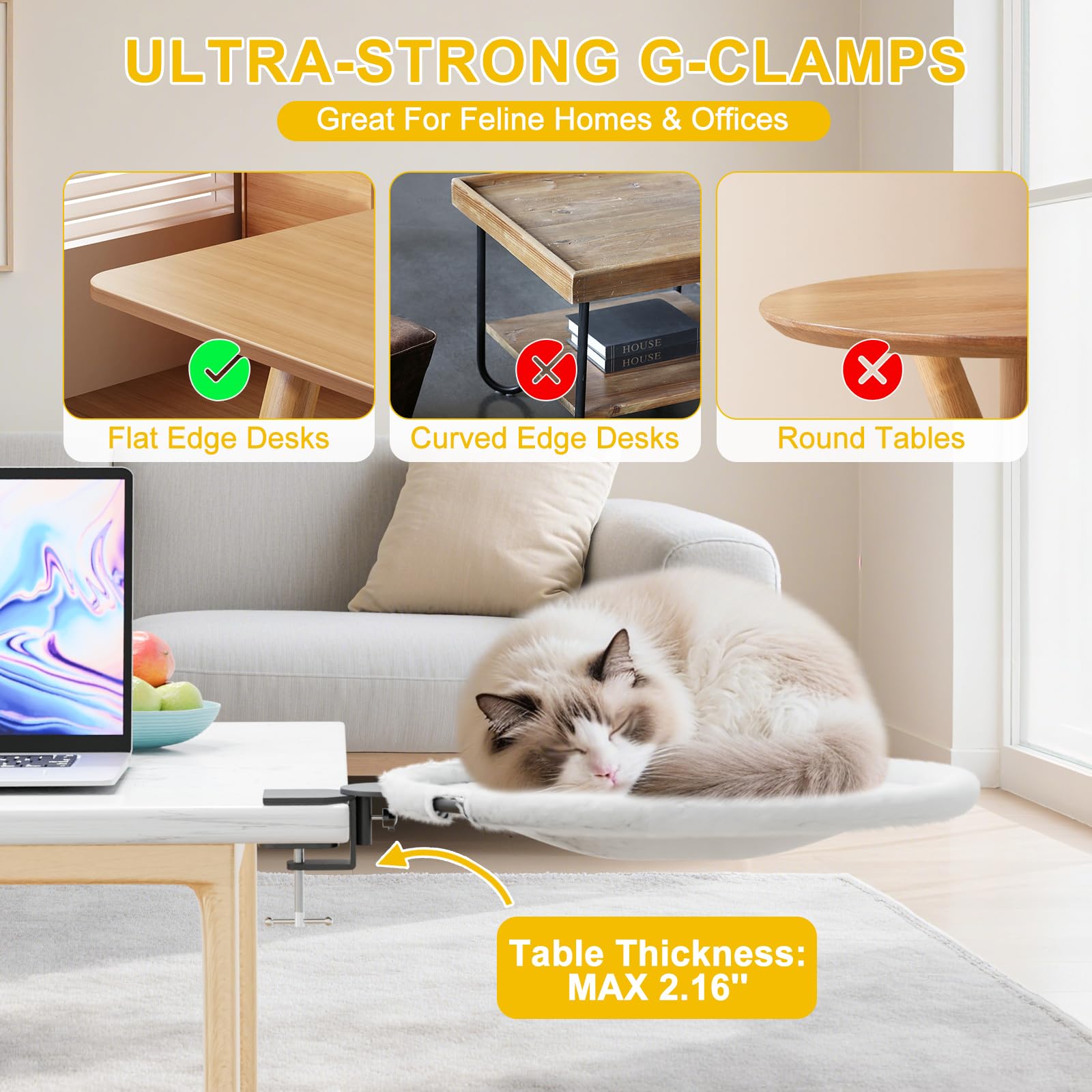 Yuning Cama para Gatos para Escritorio, Casa para Gatos de Interior Giratoria 360° con 2 Lavables Colchones Cálidos y Fríos, Cama de Escritorio Hamaca para Mascotas para Oficina en Casa, hasta 20kg