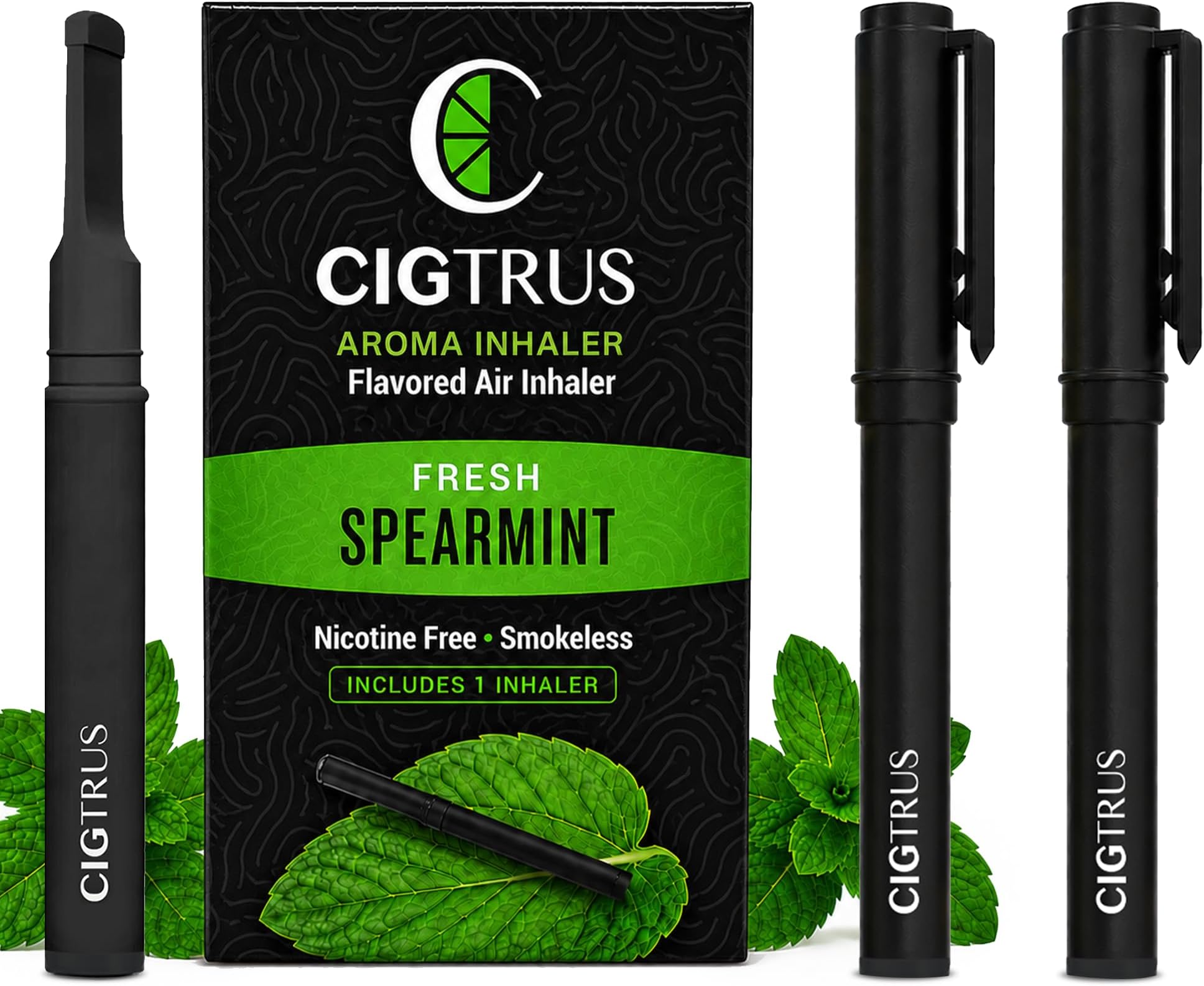 Cigtrus Natural Nicotine-Free, Tobacco-Free Smoking Alternative, Non-Electric Craving Relief, Quit Smoking Aid with Cigtrus (Fresh Spearmint) - 3 Piece