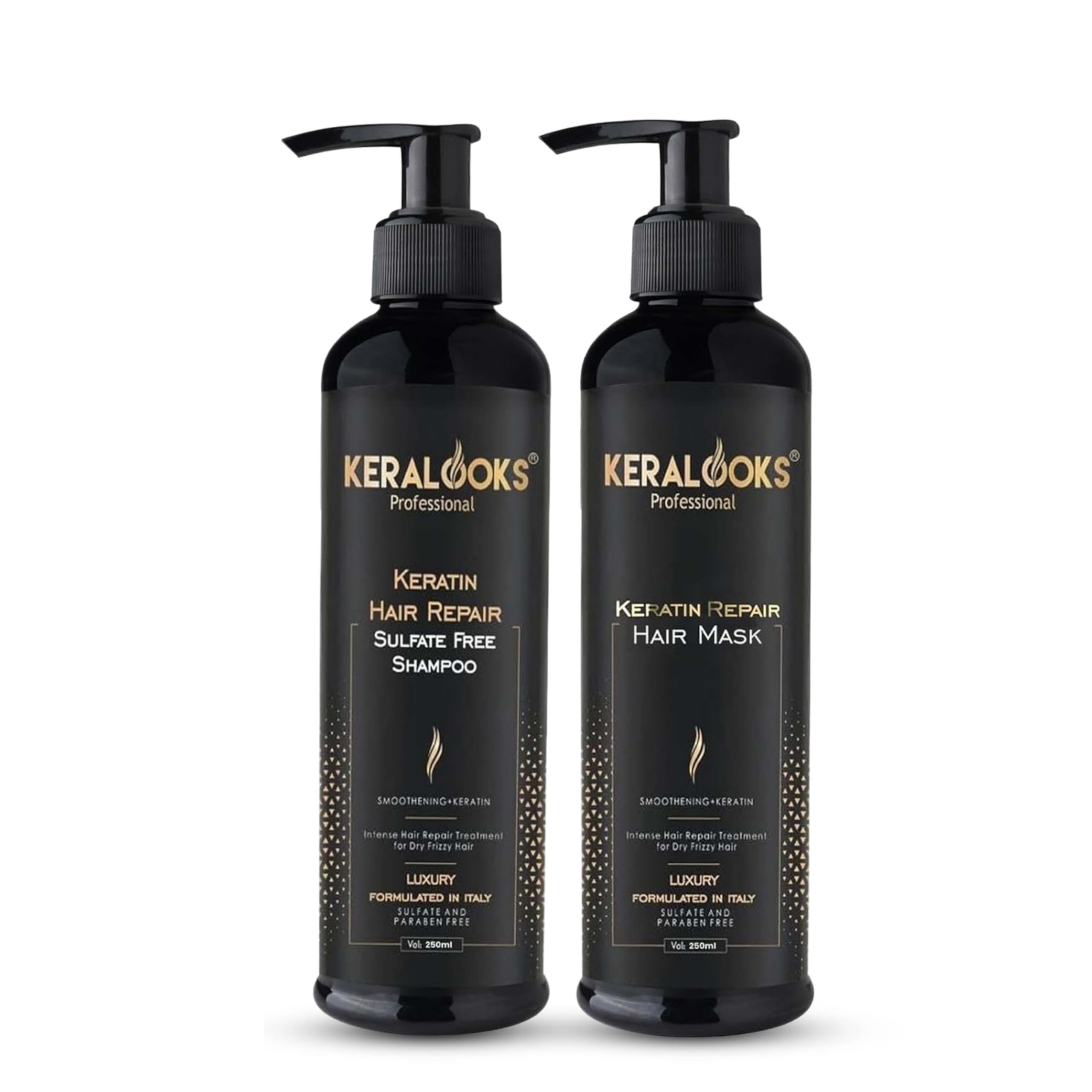 - Keratin Hair Repair Mask and Shampoo Combo Pack (250ml Each) - Deep Conditioning, Damage Repair, and Frizz Control - Sulfate-Free