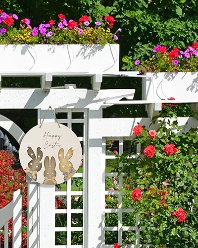 Miniatura 2 de Seasonal Front Door Welcome Sign, Happy Easter Bunny Rabbit Bow Round Wood Wreaths Wall Hanging Sign for Outdoor Porch Wall Pediments Home Decor