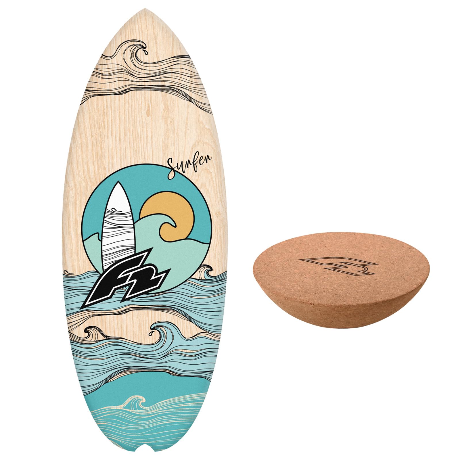 F2 Marken Balance Board Set mit Korkrolle oder Halbkugel 14 Modelle wählbar Rutschfestes Board Balance Training Fitness Holz 8 lagig Training und Spaß für Kinder und Erwachsene