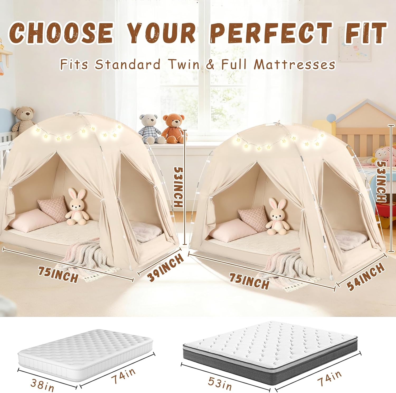 Bed Tents for Kids and Adults, Portable 100% Breathable and 93% Blackout Dream Play Tent, 3 Doors Big Privacy Space Sleeping Canopy for Floor or Twin Full Queen Sizes Bed