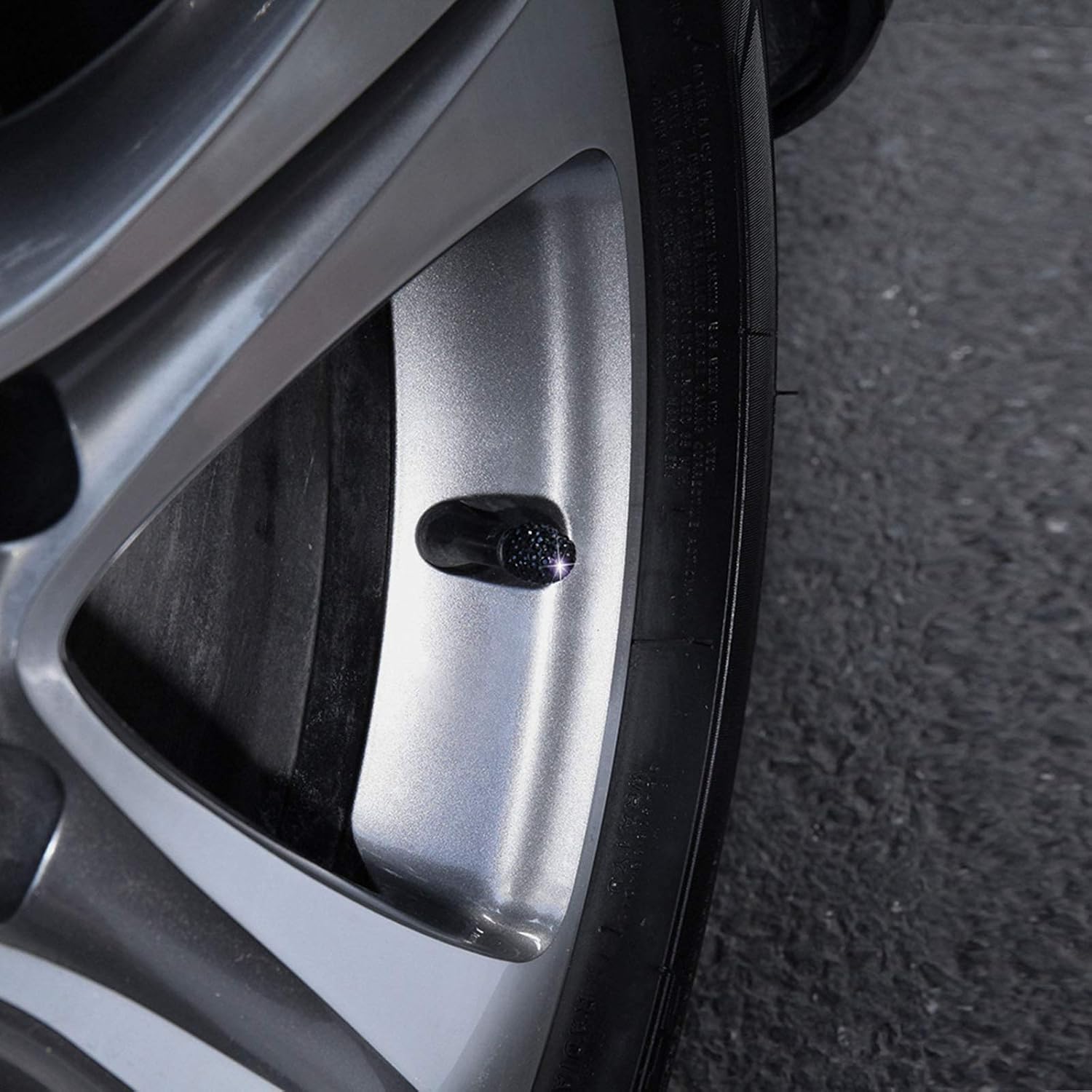 Accretion Valve Stem Caps, 4 Pack Handmade Crystal Rhinestone Universal Car Tire Valve Caps Chrome, 1 Piece Ring Emblem Sticker for Auto Ornaments, Attractive Dustproof Bling Car Accessories, Black