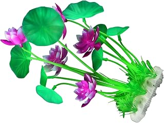 Artificial Aquarium Plants for Fish Tank Decorations - Realistic Fake Lotus Plant with Sturdy Base, 8 x 5 x 22 cm