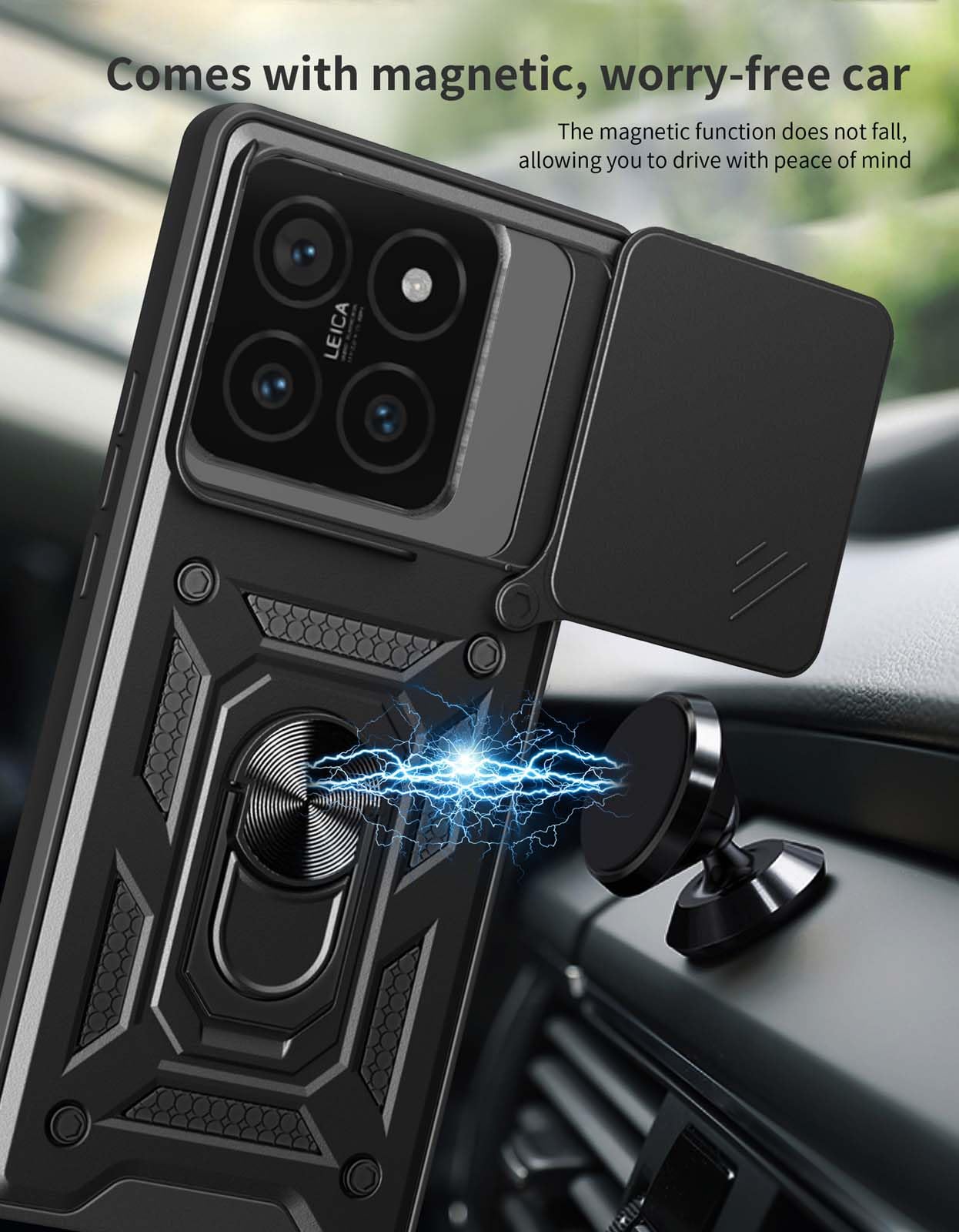 HAOYE Cover per Xiaomi Redmi Note 14 Pro+ Plus 5G con Girevole Anello, Traslucido Custodia con Supporto Magnetico Auto, Silicone TPU e PC Doppio Strato Protettiva Bumper. Cielo blu