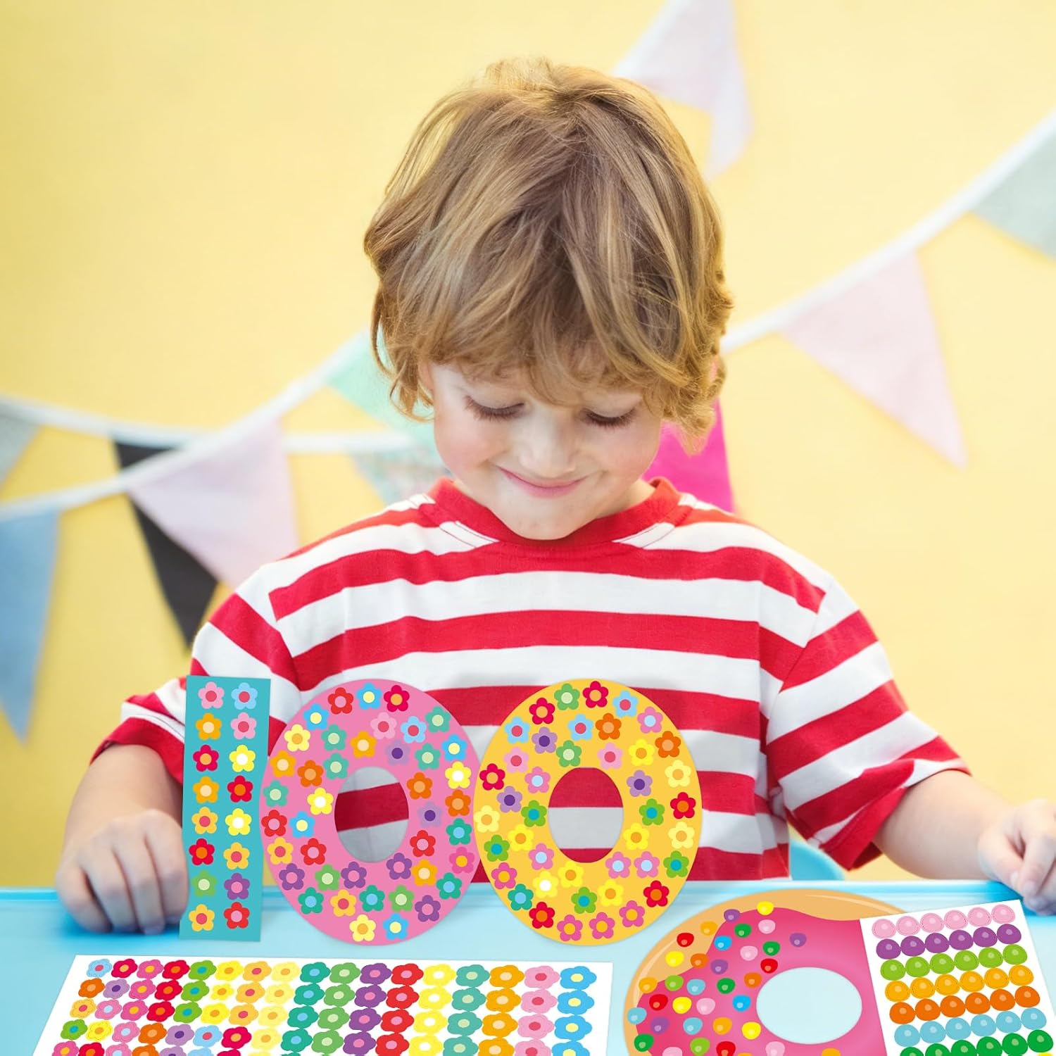 Treasure Cove 100 Days of School Craft Sticker Scene DIY Sticker Craft for 100th Day Build a Scene Art Craft for School Classroom Activity Decoration Preschool Party Favor Supplies 24Pcs