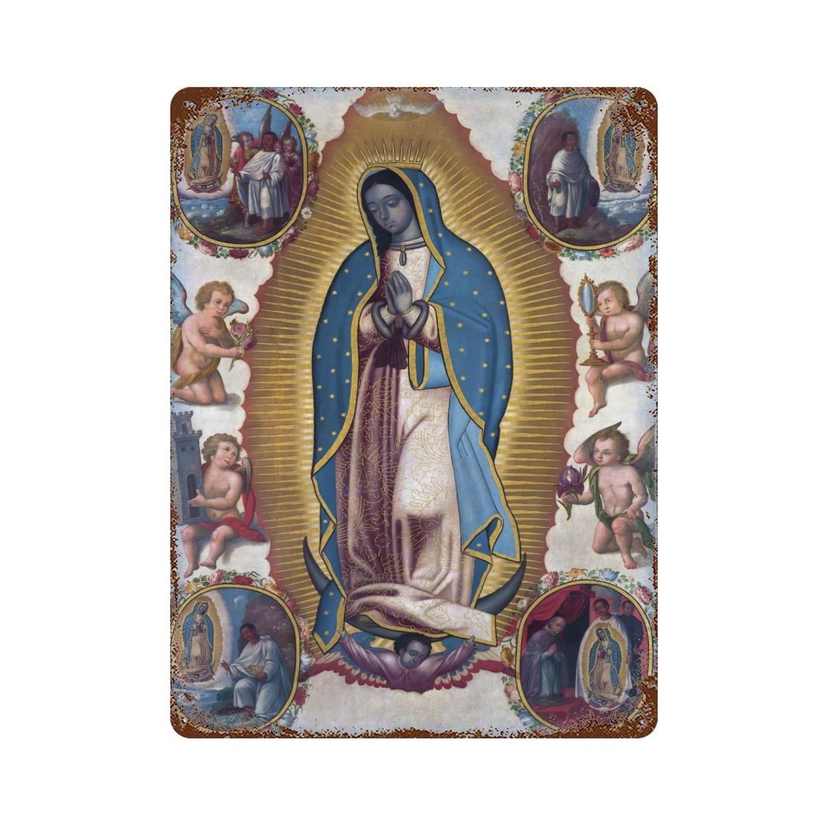 Virgin of Guadalupe 1700 Decorative Tin Sign 15.7"x11.8", Retro Wall Decor for Basement, Hobby Room And Garage Decor