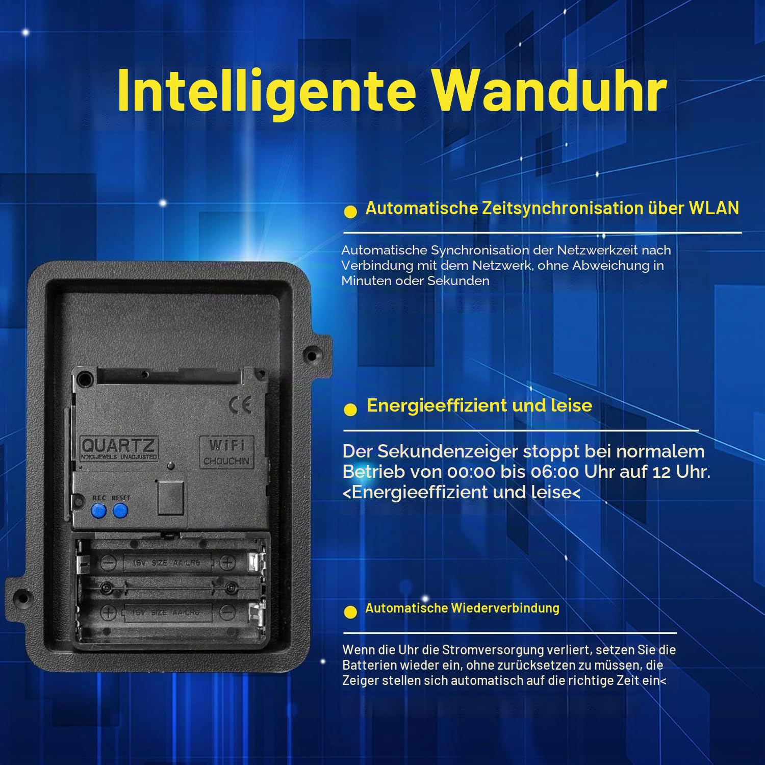 OCEST Intelligente analoge Wanduhr, 25,4 cm, automatische Zeitsynchronisierung und DST, leise, nicht tickende, batteriebetriebene Wanduhren, großes Display, leicht zu lesen, für Zuhause, Büro, Schule