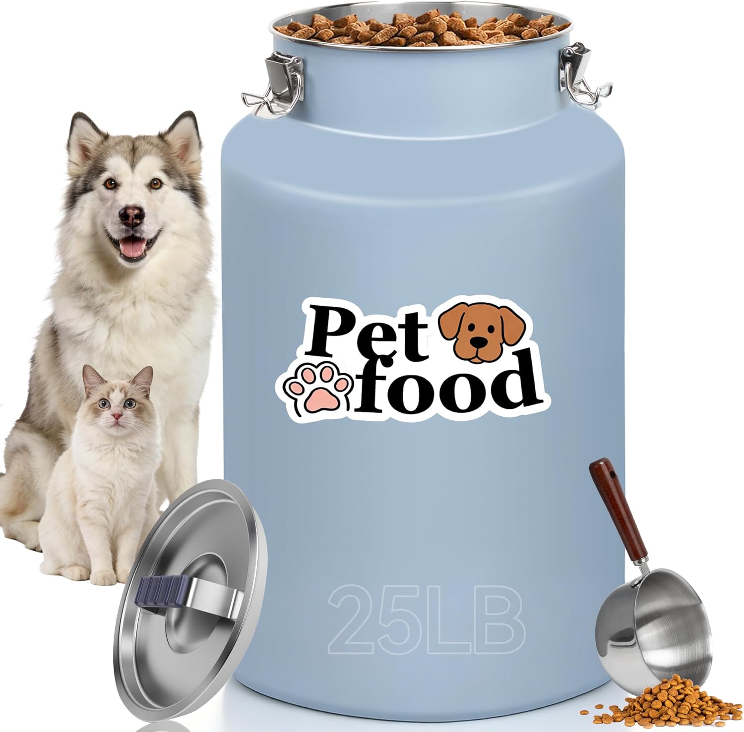 30 lb Stainless Steel Dog Food Storage Container, Airtight Metal Canister with Lid & Scoop, Extra Large Capacity for Multi-Pet Families, Preserve Freshness