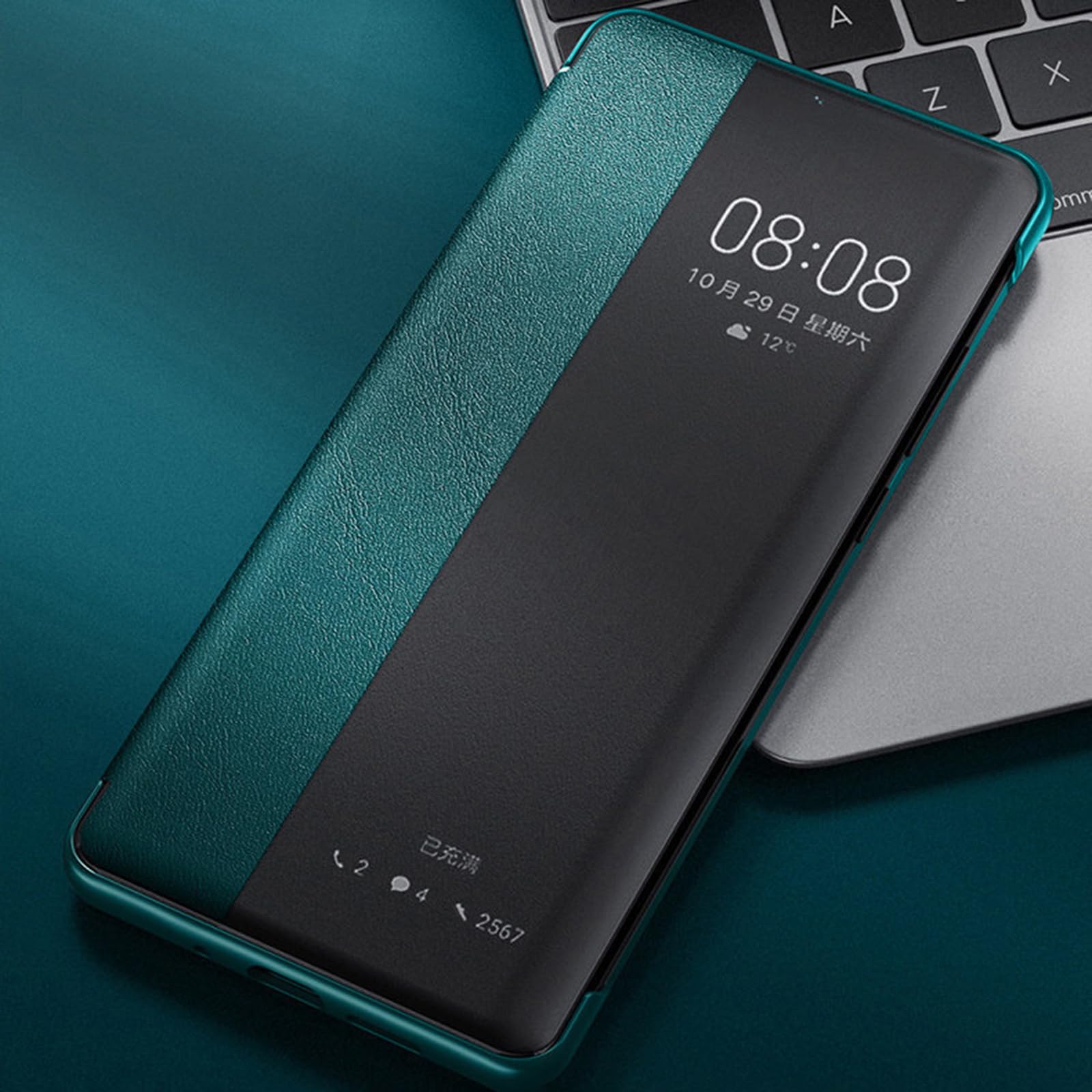 Etui z klapką do Huawei Pura 90 PRO Max/90 Pro/90, przezroczyste okienko skórzane cienkie etui na telefon komórkowy, czarny, 90 PRO Max