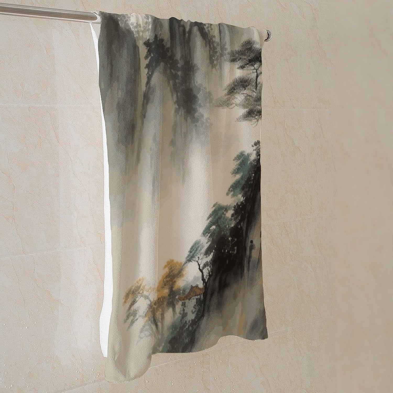 Chinese Landscape Painting Towel Vacation Accessories Essentials Soft Lighterweight，Bath Towel for Adults Women Men，Bath Towels Gift for All Occasions, Machine Washable.