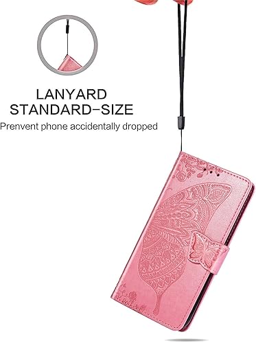 Miniatura 4 de Funda compatible con Galaxy A32 4G con diseño de mariposa con diamantes en relieve, de piel sintética, ranuras magnéticas para tarjetas con soporte