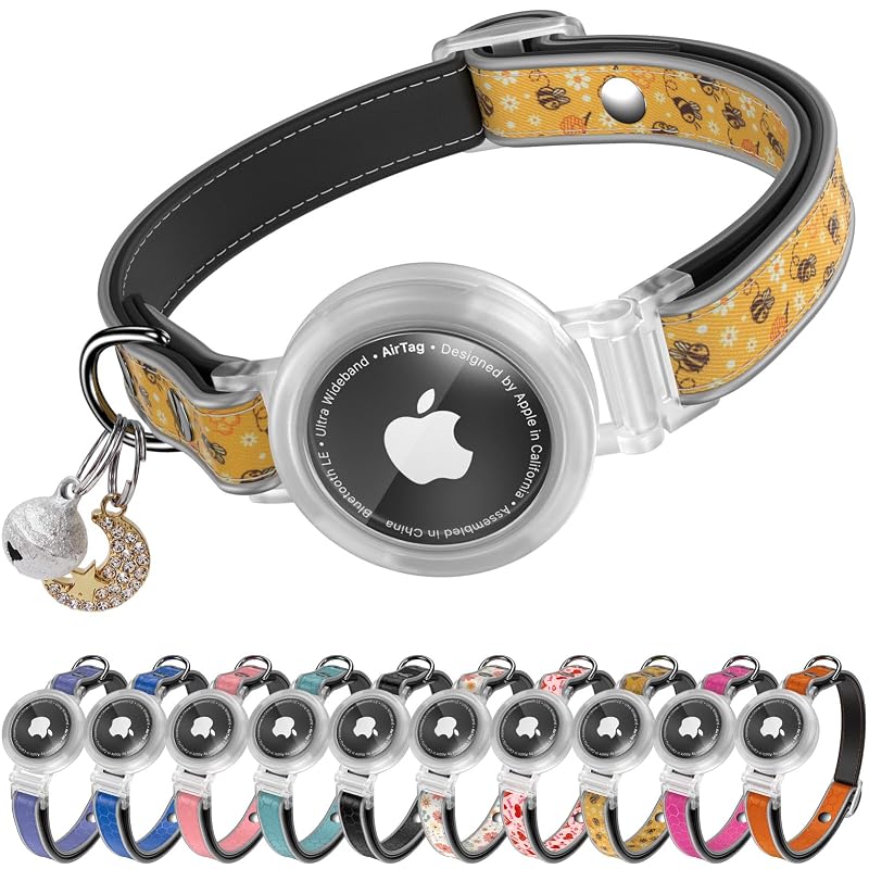 Coleira para Gatos com Suporte para Apple AirTag, Refletiva e de Abertura sob Pressão ILFINDYOU Bees, 1 Unidade