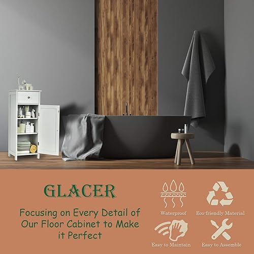 Miniatura 5 de GLACER Armario de almacenamiento de suelo armario de almacenamiento multifuncional de baño independiente con dos estantes ajustables ideal para baño