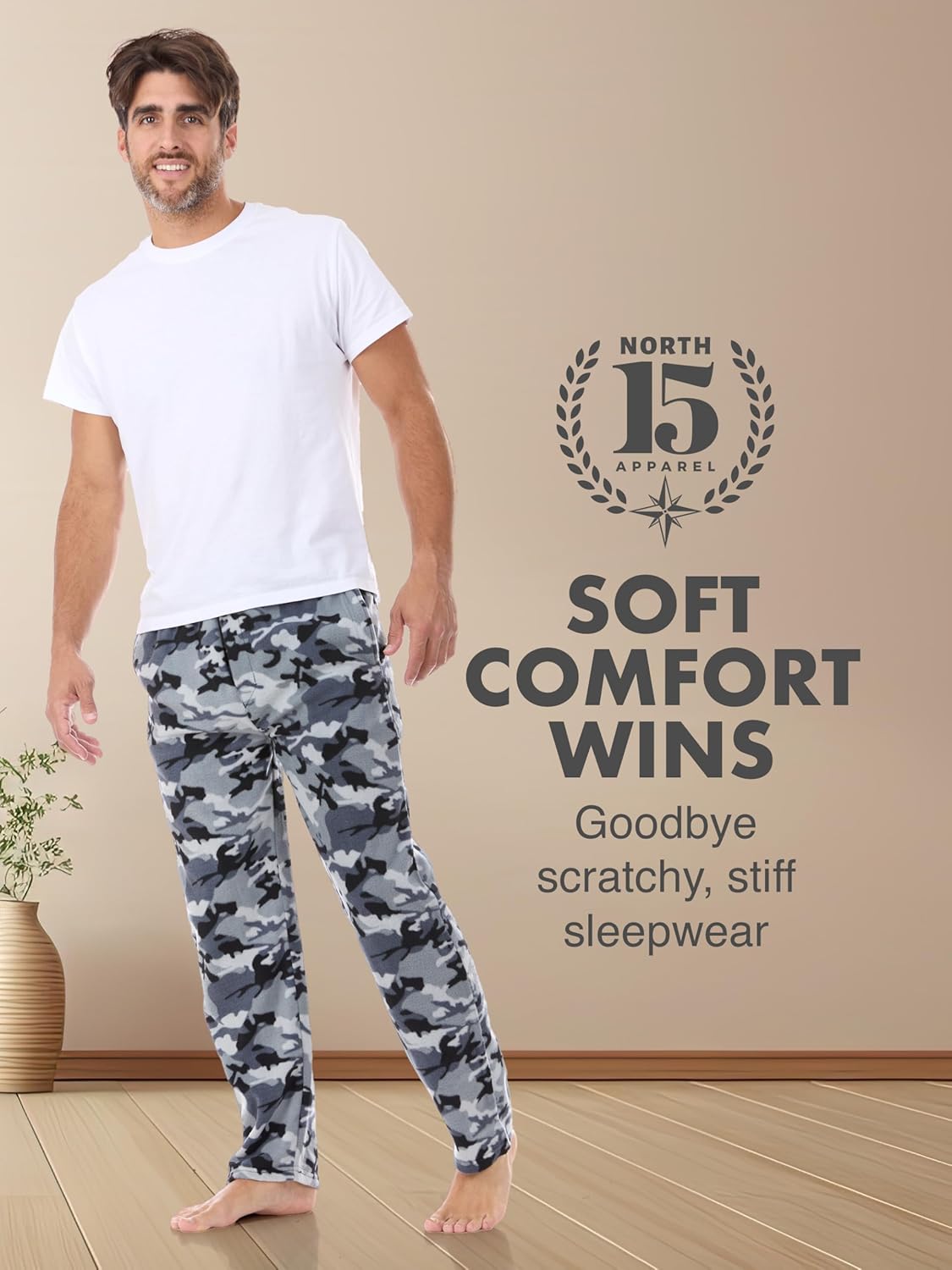 North 15 Mens Camouflage Super Soft Micro Fleece Lounge Pants - Image 3