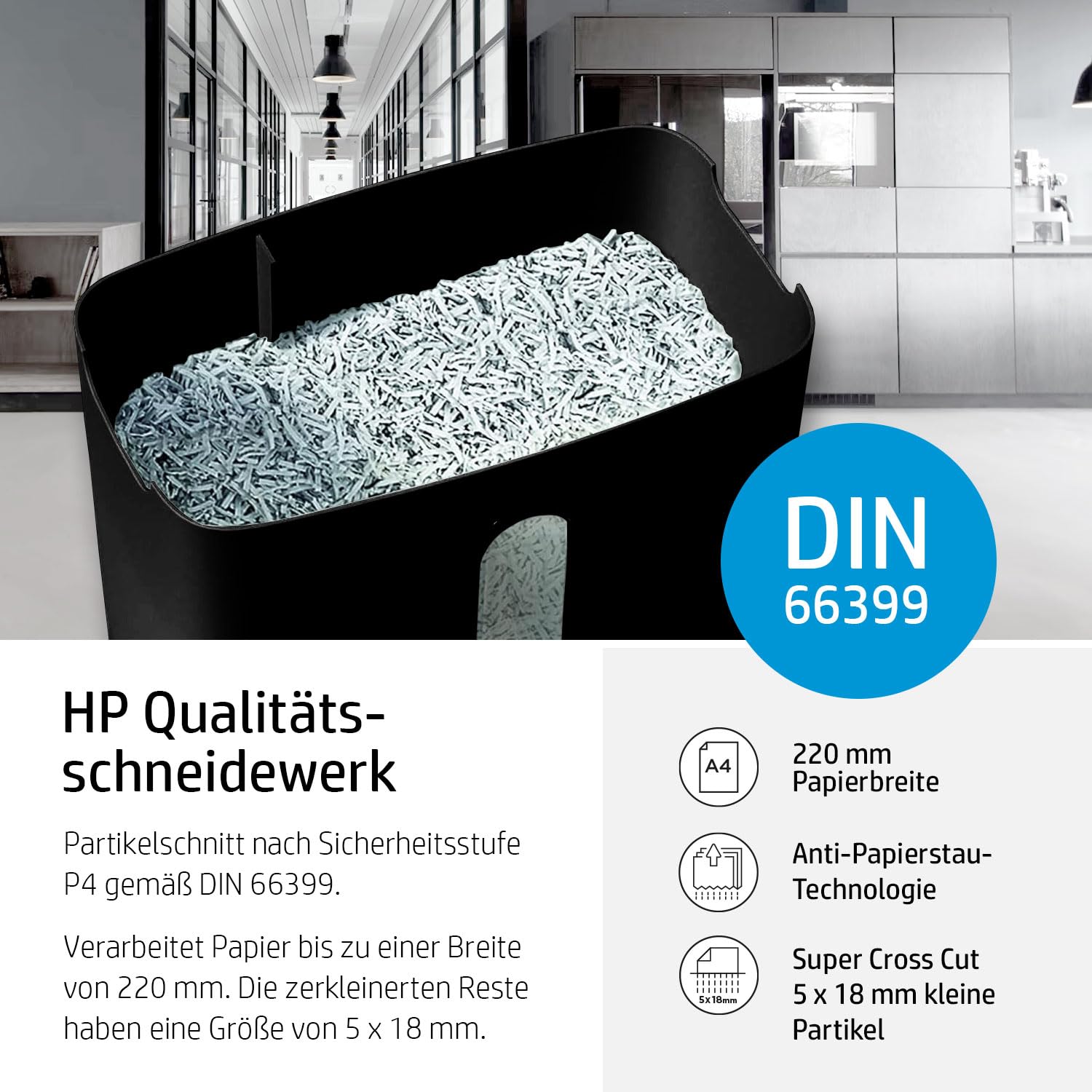 HP OneShred 8CC Black Paper Shredder Safety Level P-4 Cross Cut 8 Blades Black Silver