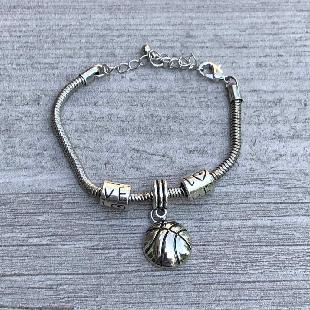 Infinity Collection - Personalized Basketball Love Bracelet - Non-Tarnish Alloy Charm, Snake Chain with Lobster Claw - Gift for Basketball Players
