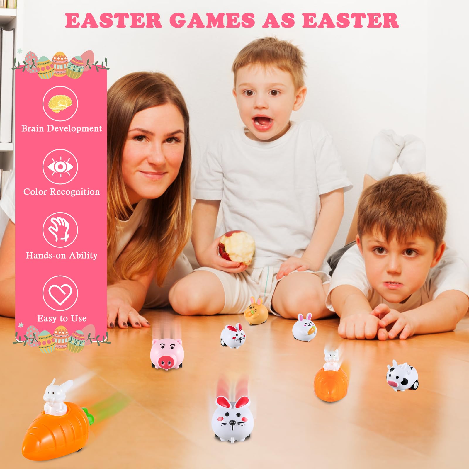 Set 8 Coniglietti Di Pasqua Con Carota - Giocattoli A Molla Per Bambini - 4