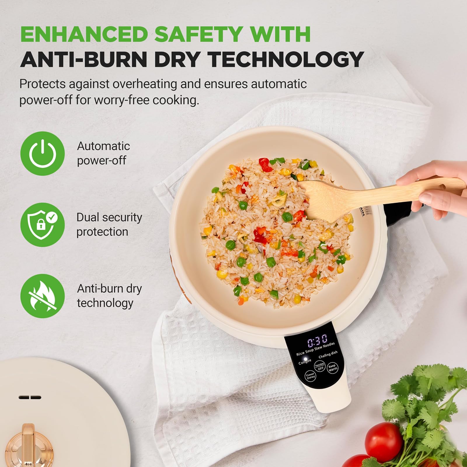 FfiMe Petit cuiseur à Riz, cuiseur à Riz Portable, Pot électrique 1,8 L, Six Modes, Pot antiadhésif, cuiseur à Nouilles pour dortoir de Voyage 1-2 Personnes