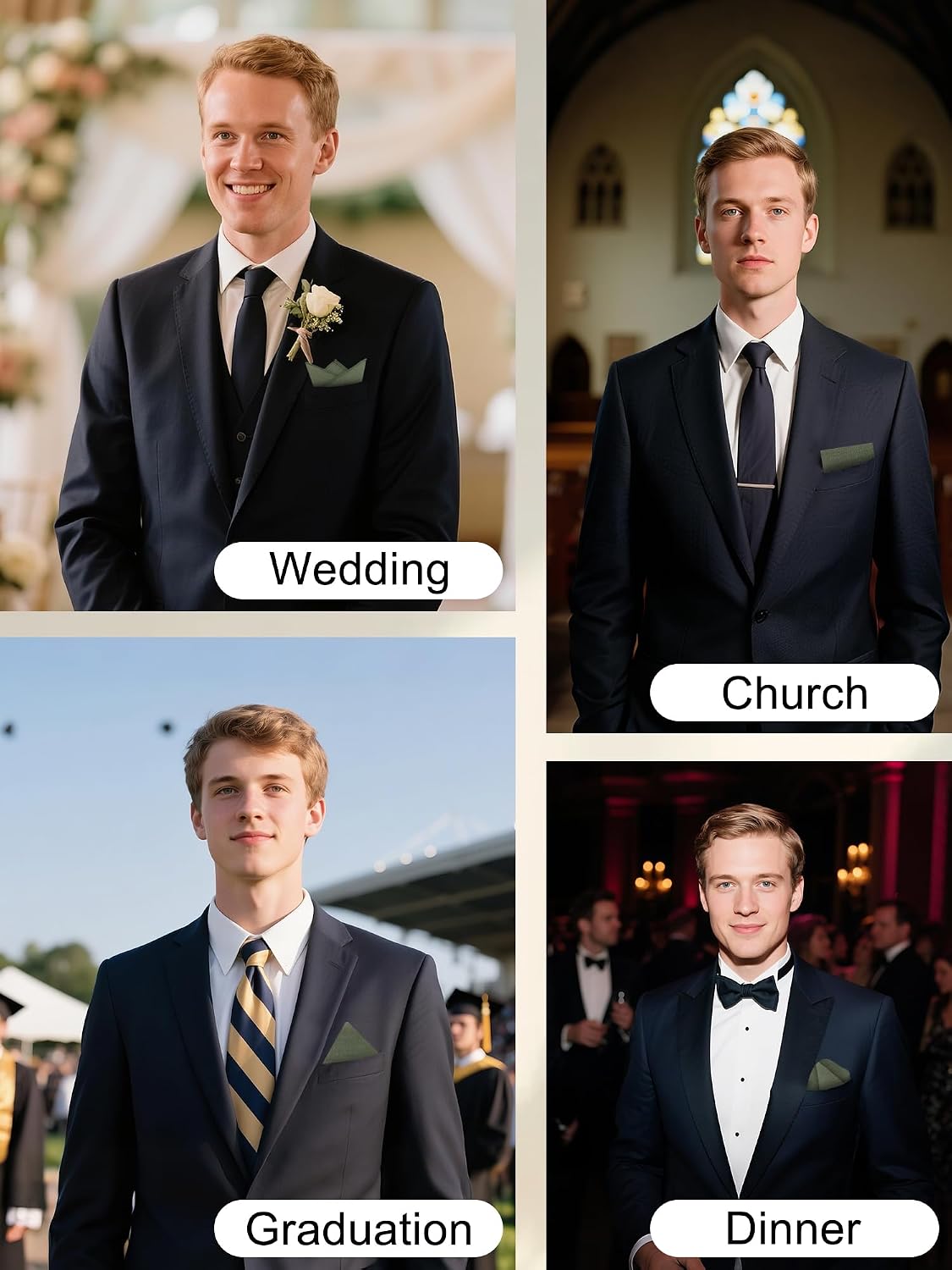 Mantieqingway Cotton Handkerchiefs for Men Solid Color Pocket Square for Suit Formal Wedding Church