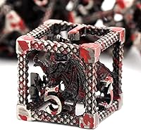 Vista 1 de D&D Dice, Dungeons and Dragons Dice HNCCESG Juego de dados de metal poliédricos huecos para juegos de mesa RPG MTG (Dragon Silver Blood Spot)