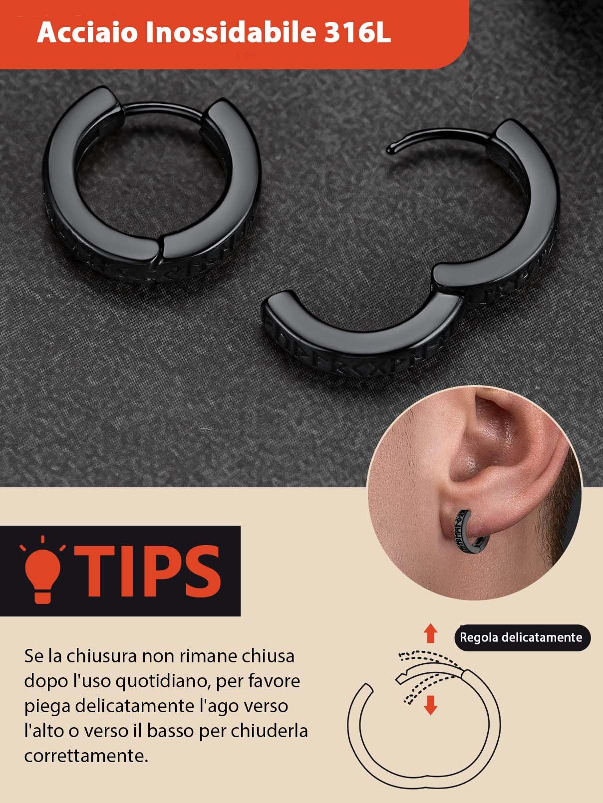FaithHeart Uomo Donna Orecchini Cerchio di Rune Vichinghe Rune Celtiche Orecchini Cerchio Argento 925 / Acciaio Inox Antiallergico con Onice Gioielli Amuleto Nordico