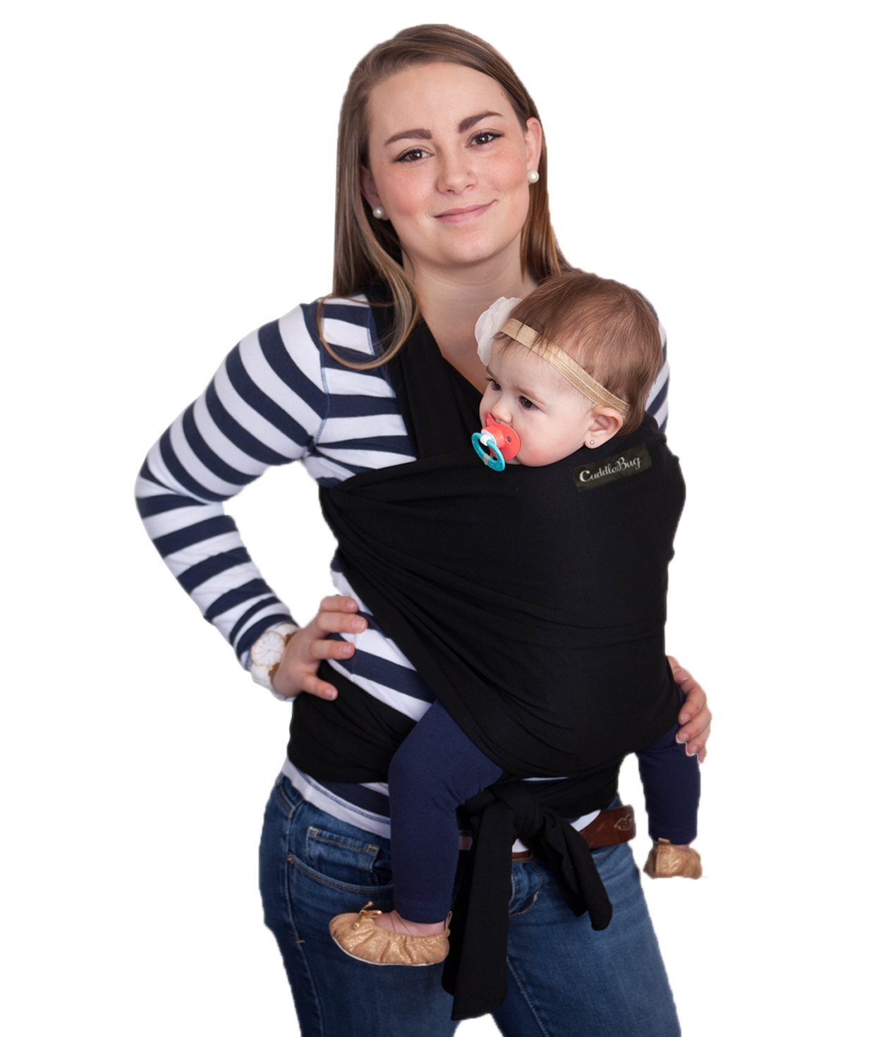 CuddleBug Baby Wrap - Ergo Baby Carrier - Available in 9 Colors - Baby Sling, Baby Wrap Carrier, Nursing Cover and Baby Slings and Wraps for Infants and Newborn (Black)