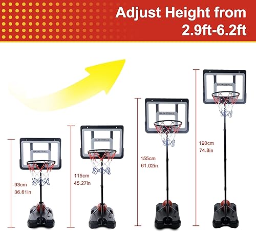 Miniatura 4 de Aro de baloncesto para niños para jugar en interiores y exteriores, altura ajustable de 2.9 a 6.2 pies, aro de baloncesto para niños, juguetes