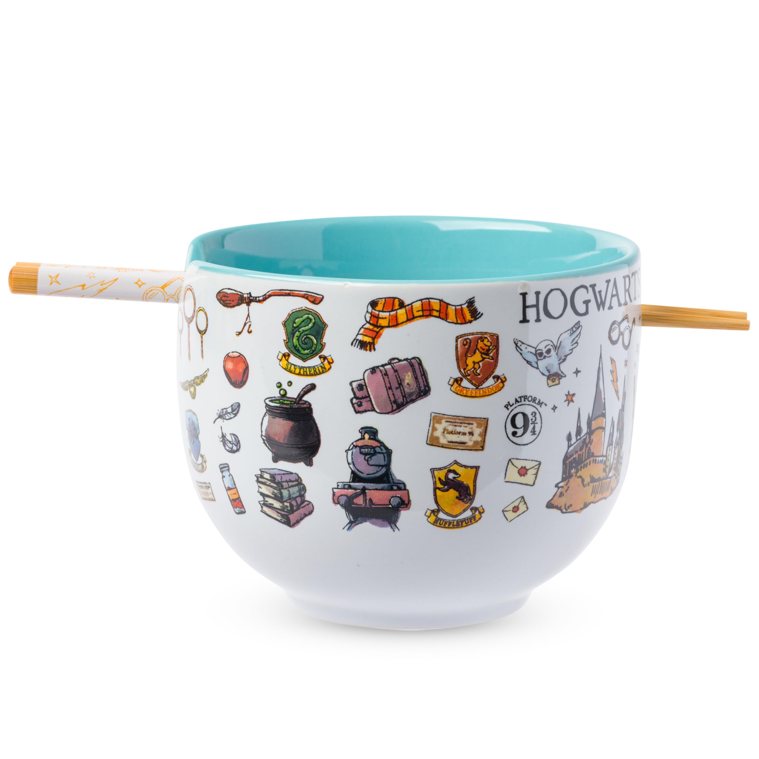 Silver Buffalo Harry Potter Icons Ceramic Ramen Noodle Rice Bowl with Chopsticks, Microwave Safe, 20 Ounces