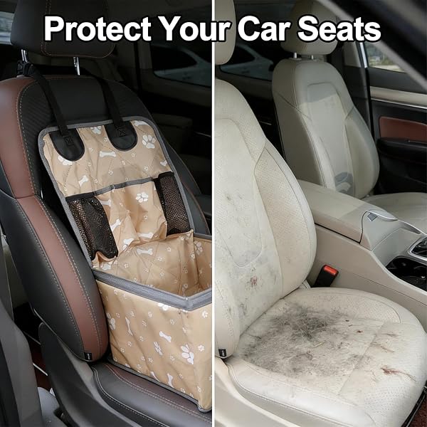 1 asiento de seguridad para mascotas con bolsillos de almacenamiento, a prueba de arañazos, duradero, asiento delantero de coche para pequeño a mediano, 37 x 55 cm (negro) - 4