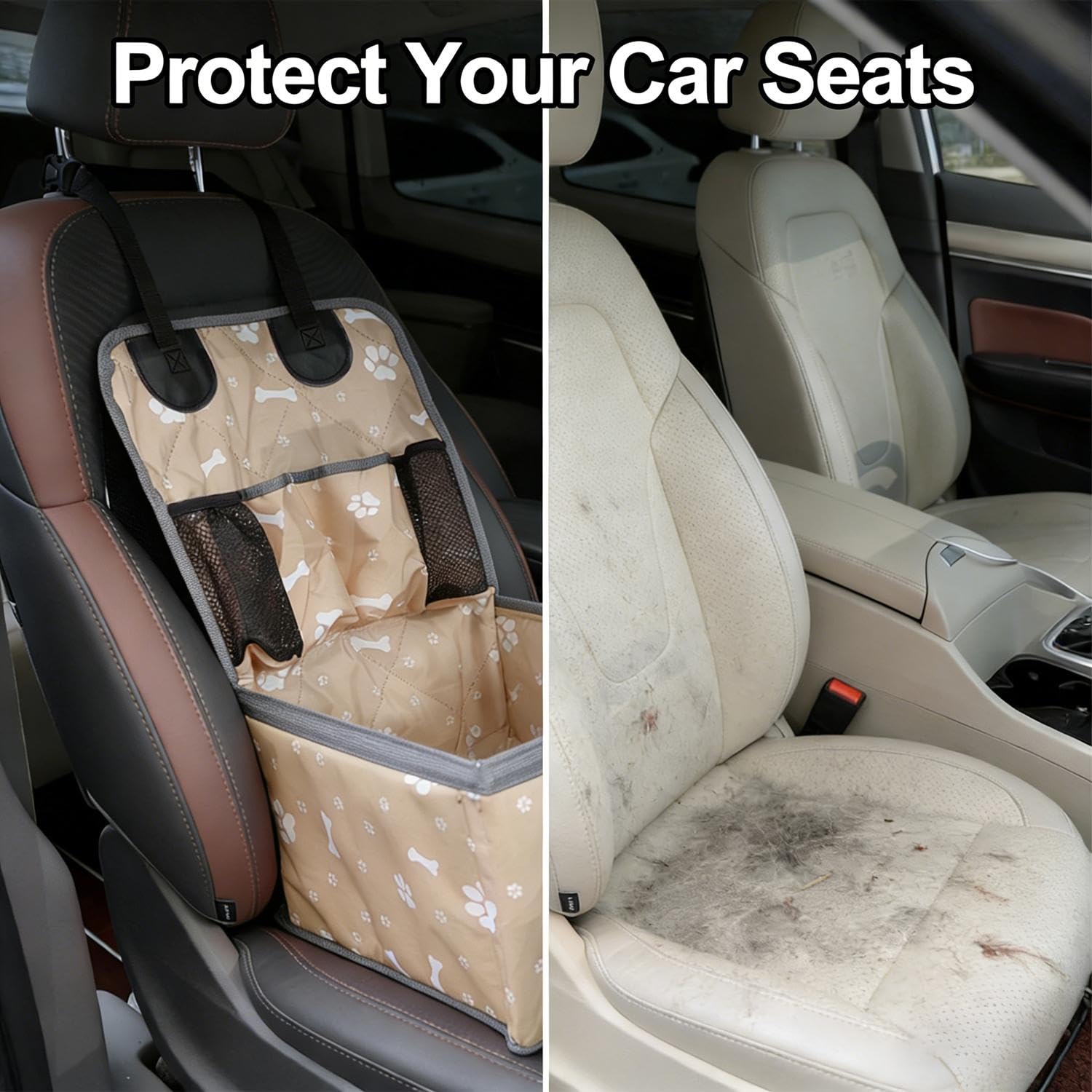 1 asiento de seguridad para mascotas con bolsillos de almacenamiento, a prueba de arañazos, duradero, asiento delantero de coche para pequeño a mediano, 37 x 55 cm (negro) — view 4