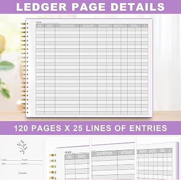 AKONEGE Accounting Ledger Book for Small Business Bookkeeping & Personal Use, Horizontal Expense Tracker Notebook for Family Budget, Bookkeeping Record Book Money Expense & Income Log Journal, Purple
