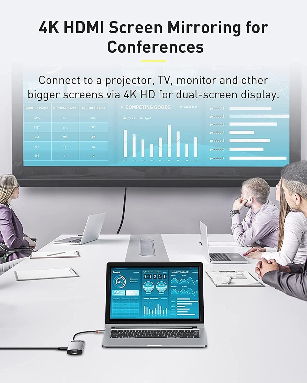 Laptop connected to external monitor via Baseus USB-C Hub HDMI port